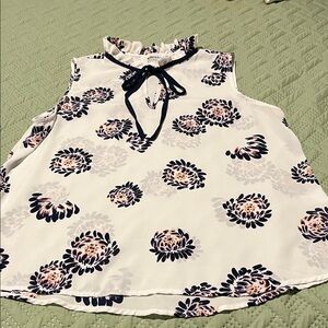 Alice Blue Floral Blouse - White and Navy